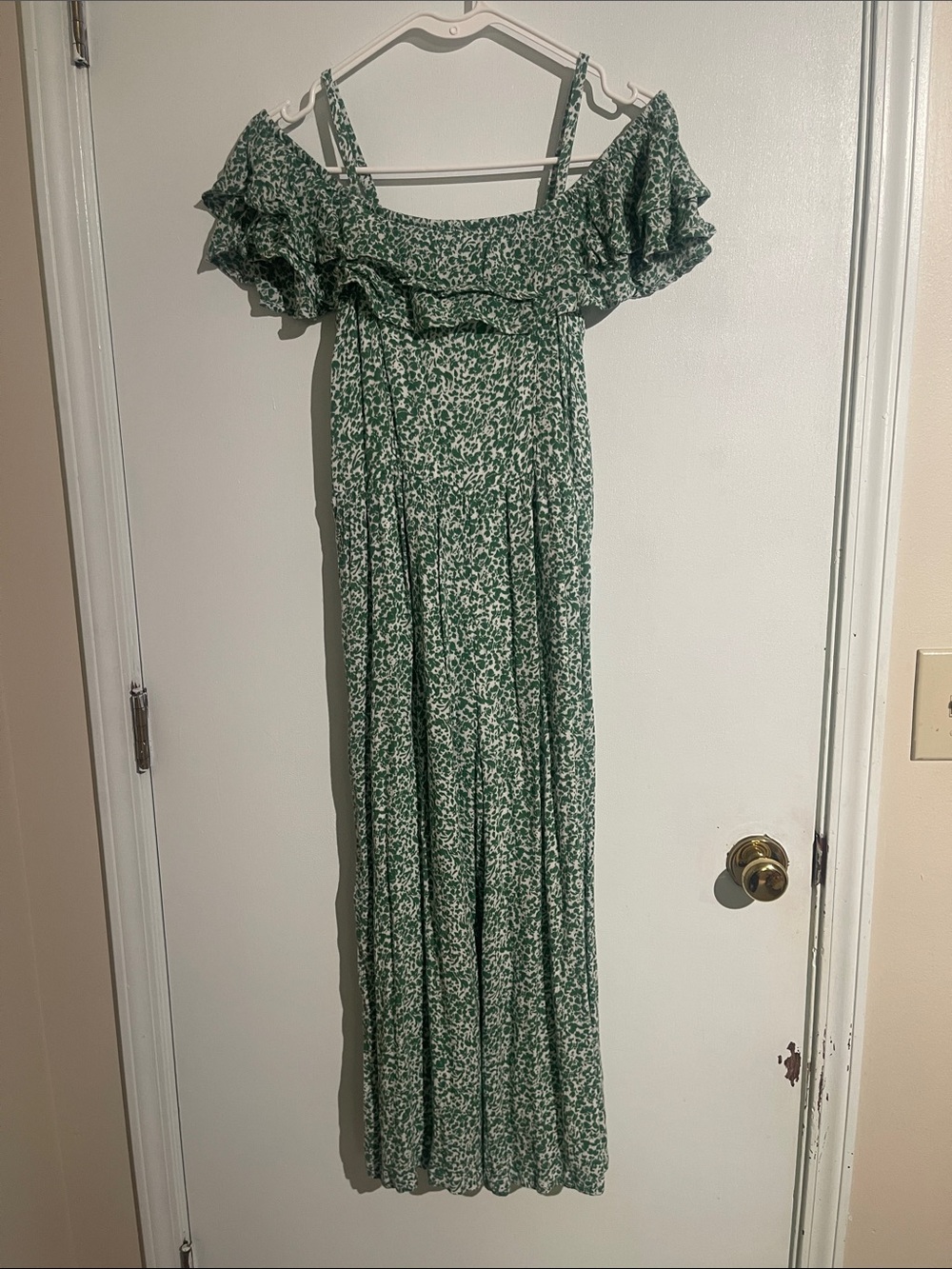 abercrombie kids Green Floral Ruffle Maxi/Linen Romper with Straps
